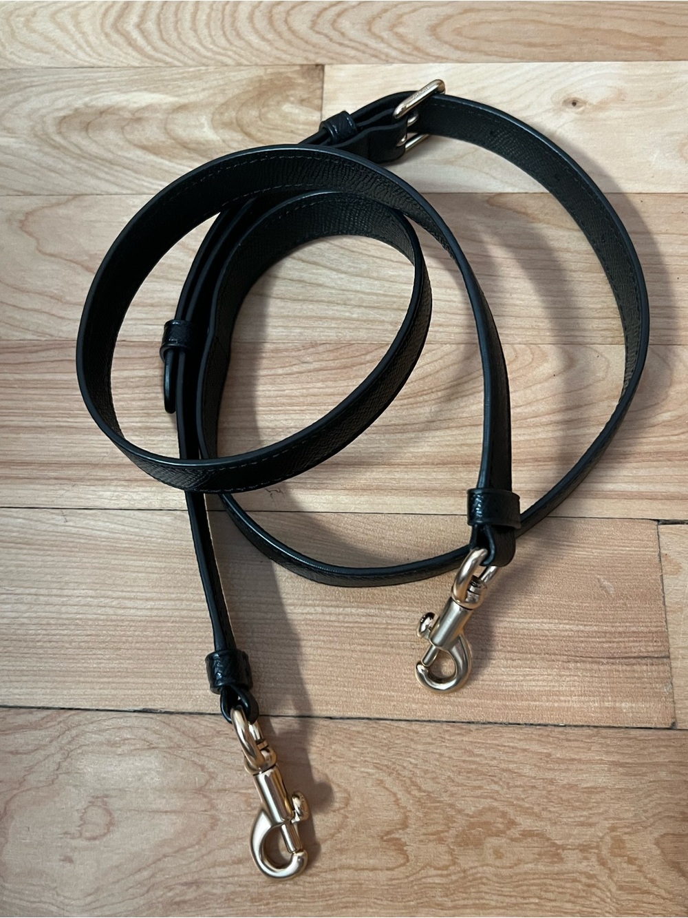 Coach Adjustable Black Leather Strap with Golden Hardware